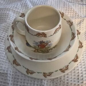 NWOT Bunnikins English Fine Bone China collectable set. Plate bowl cup
